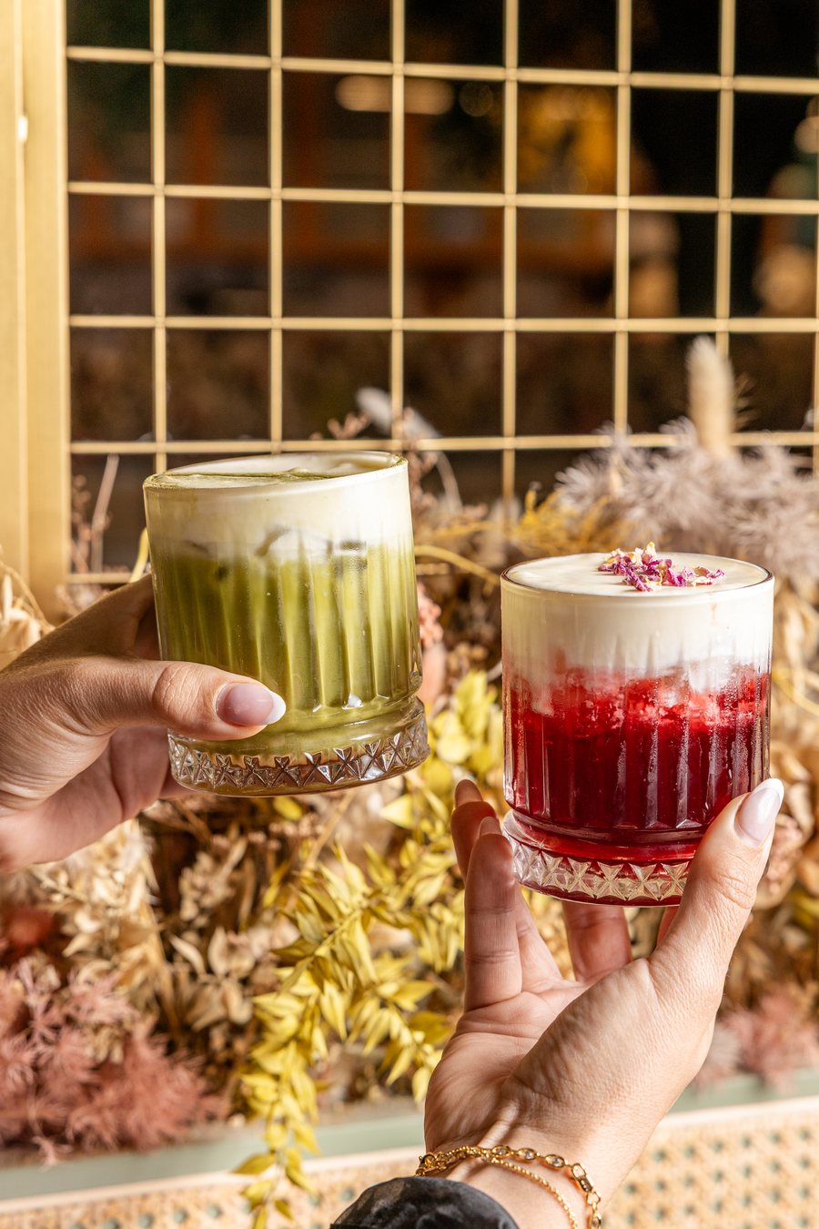 Iced matcha and Hibiscus Cloud
